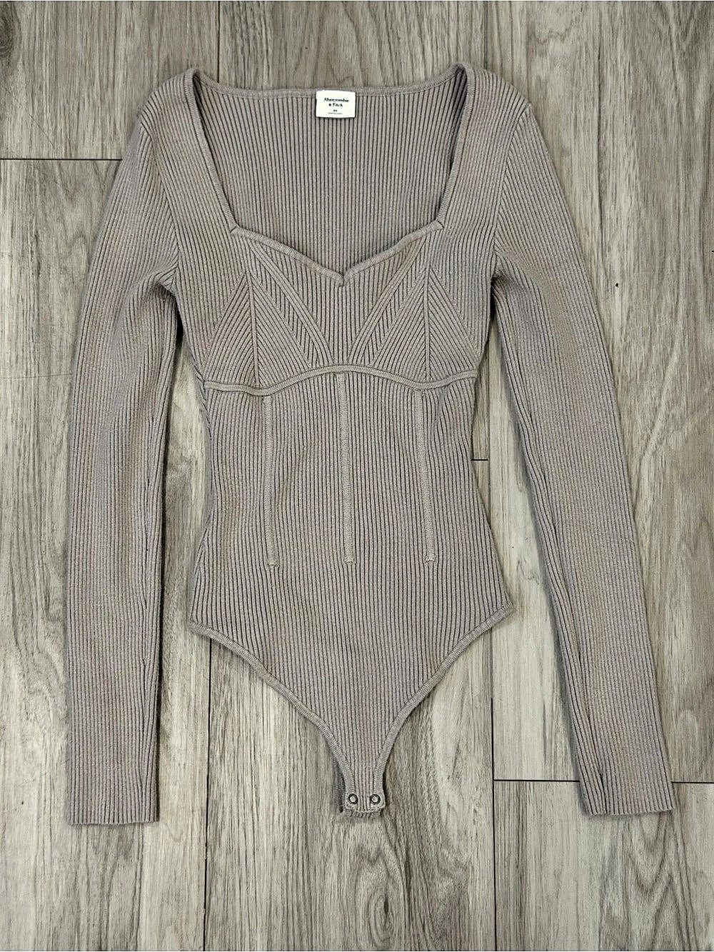 Abercrombie & Fitch Long Sleeve Sweetheart Corset Bodysuit Gray XS